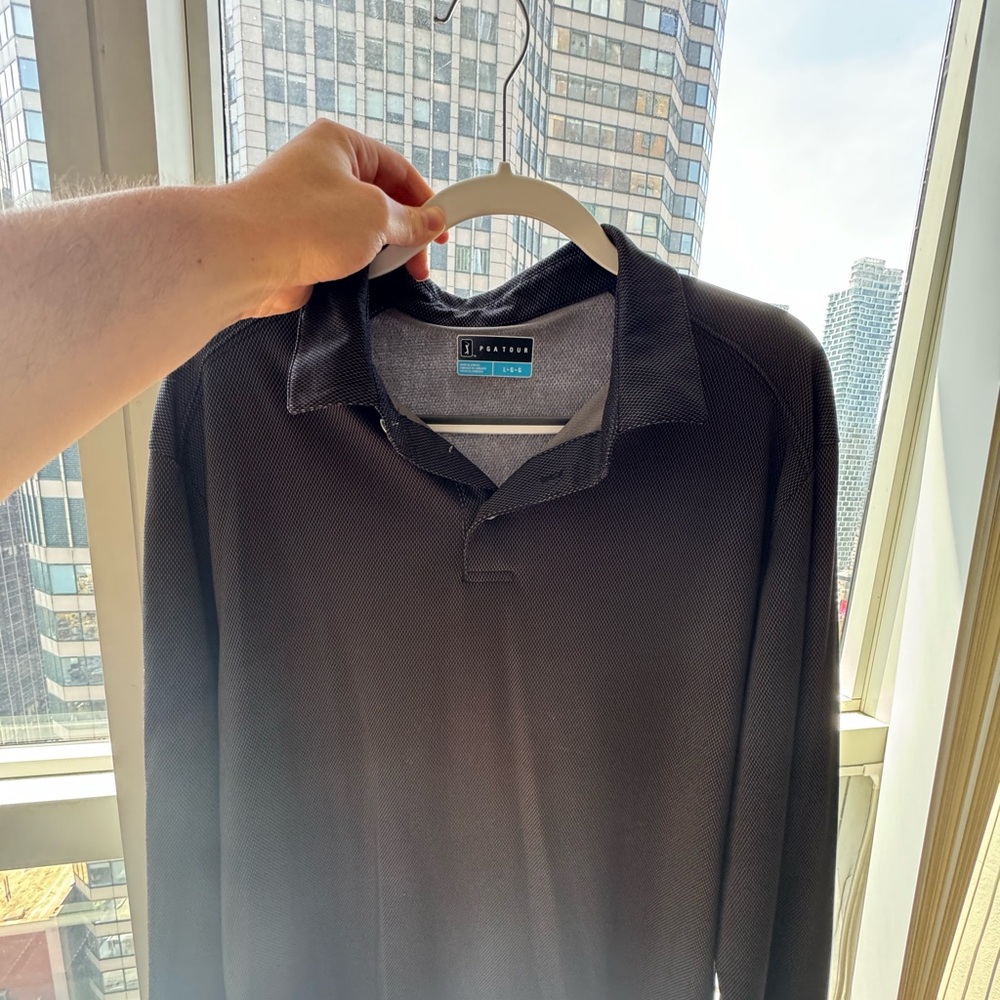 Black PGA LS Polo Men's Shirt Sz L
